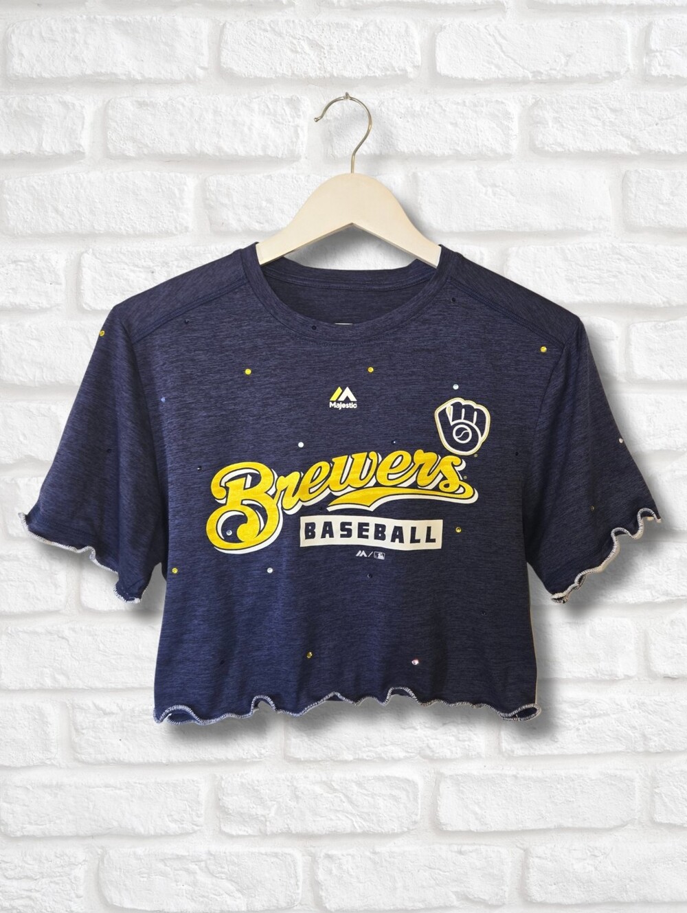 Milwaukee Brewers Ruffle Crop Top W/Rhinestones